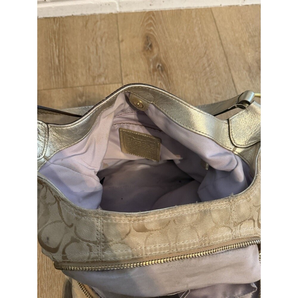 Soho Hobo Bag COACH Signature Gray Silver Canvas Leather F18909 Medium Purse - Picture 6 of 6